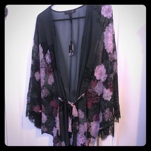 Floral Lacey shear kimono robe